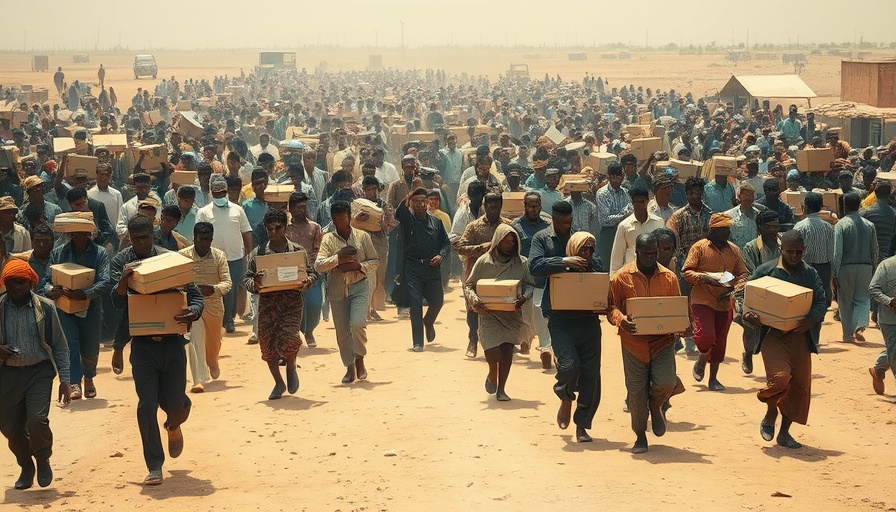 San Diego local news: large crowd moving in a dusty landscape.