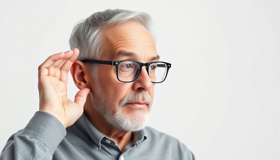 Curious senior man listening intently with hand to ear.
