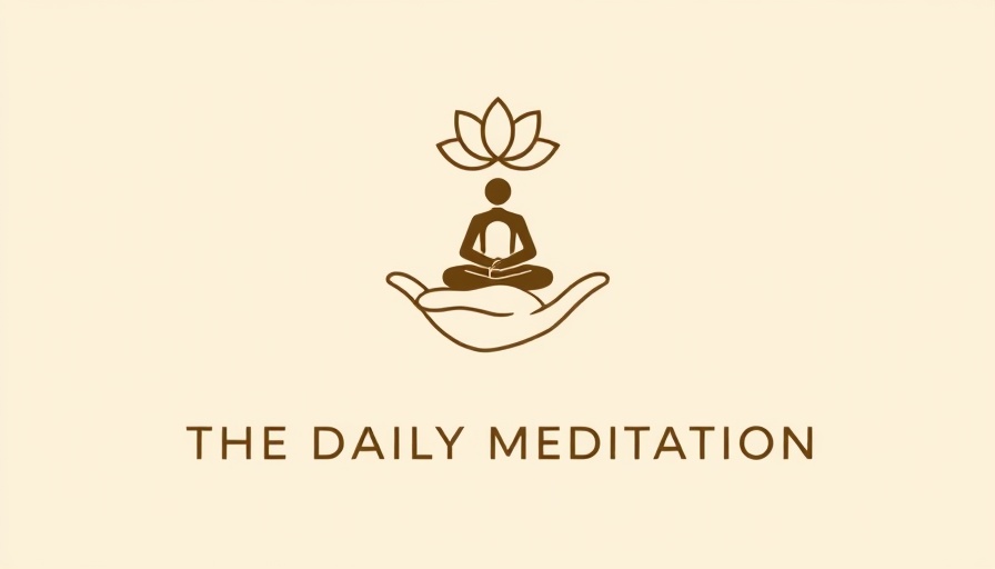 Logo with hand, meditating figure, 'The Daily Meditation'.