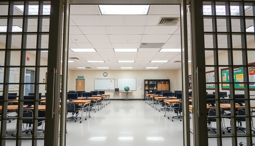 Empty GED classroom in California with desks, computers, and a globe.