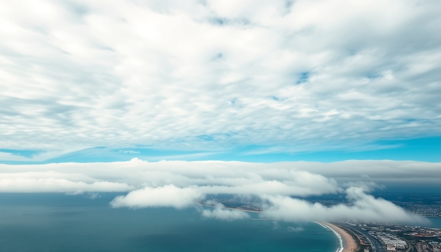 Dramatic San Diego weather patterns over coastline, cinematic view.