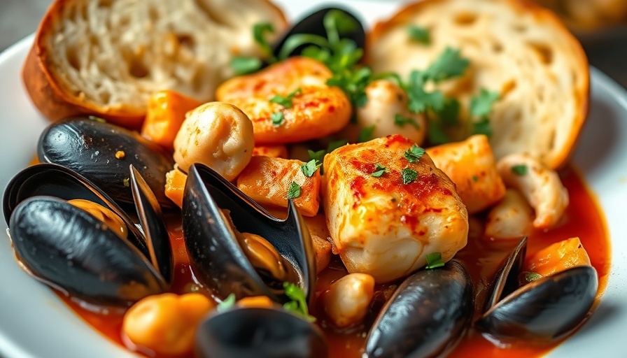 Bouillabaisse recipe with sea robins and seafood in a bowl.
