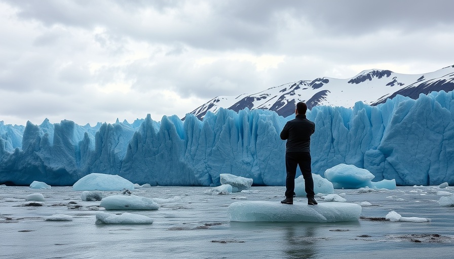 Silhouetted figure observing Perito Moreno Glacier with dramatic clouds.
