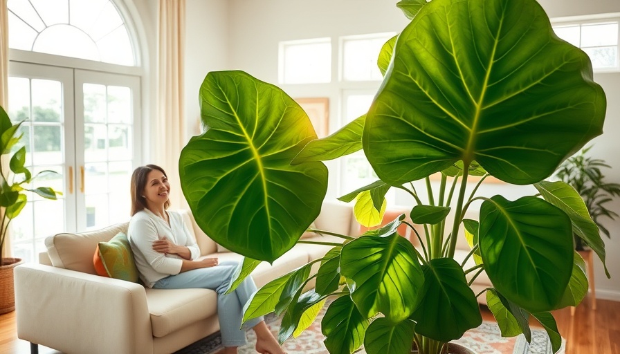 Woman caring for fiddle leaf fig tree in bright room.