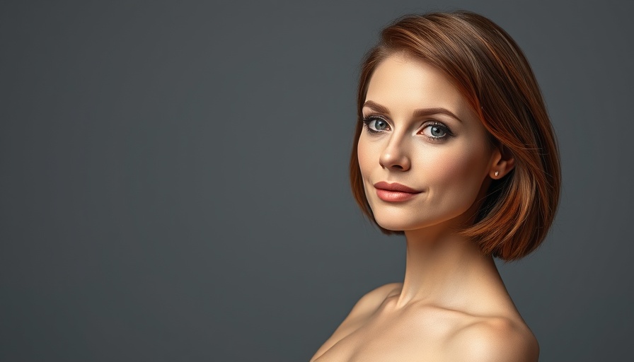 Healthy Living: Confident woman with auburn hair against gray backdrop.