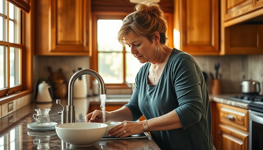 Porter Ranch water conservation: woman washing dishes in sunlit kitchen