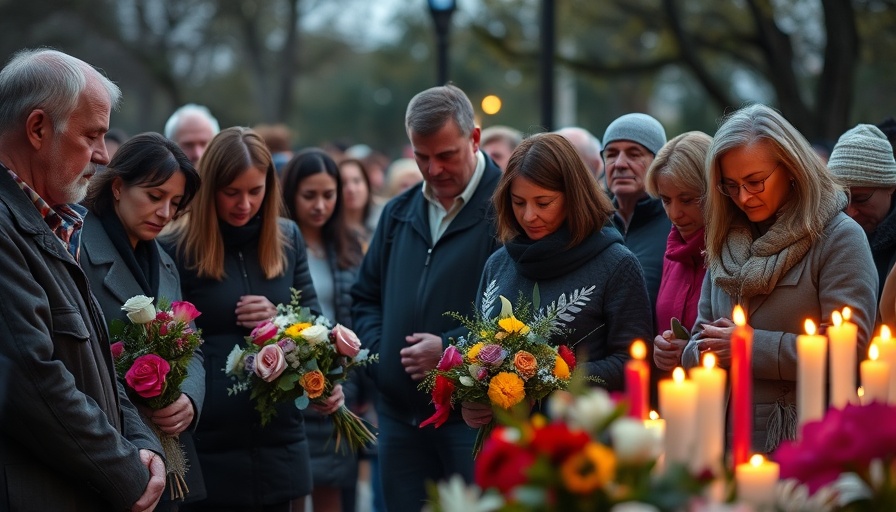 Community vigil gathering paying respects outdoors.