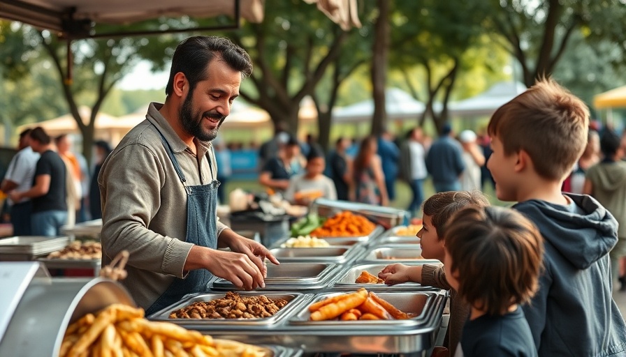 San Jose food business incubator market scene with vendor and children.