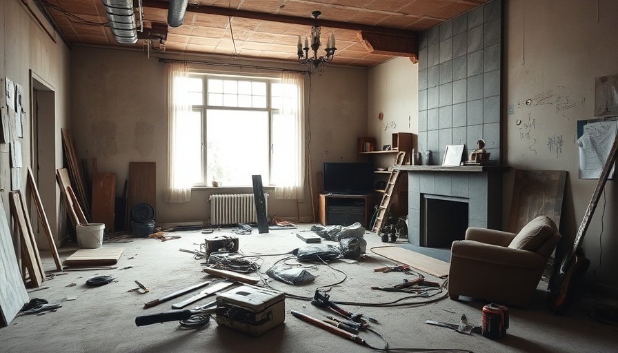 Living room under renovation for vintage makeover, exposed wiring.