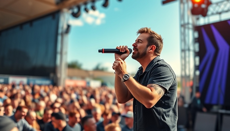 Musician performing energetically on stage during an outdoor concert, DDG Detained Swatting Incident.