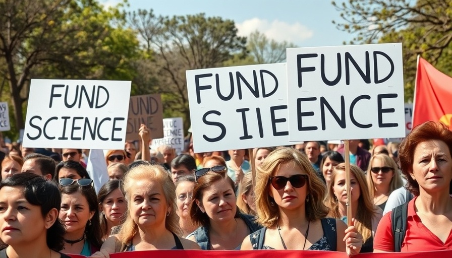 Protest for UCLA research grants restoration with 'Fund Science' sign.