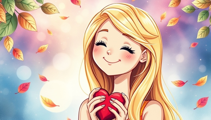 Whimsical illustration of woman holding a heart, chose myself theme.