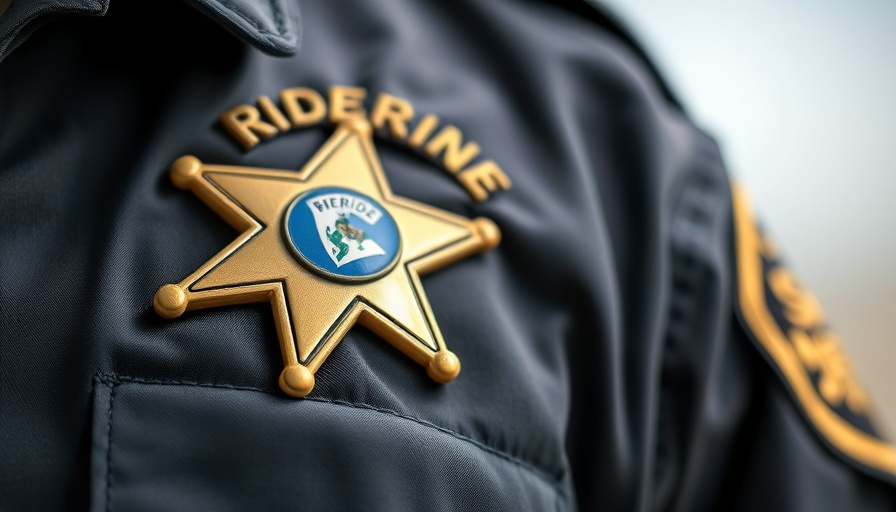 Riverside County Sheriff badge on uniform close-up.