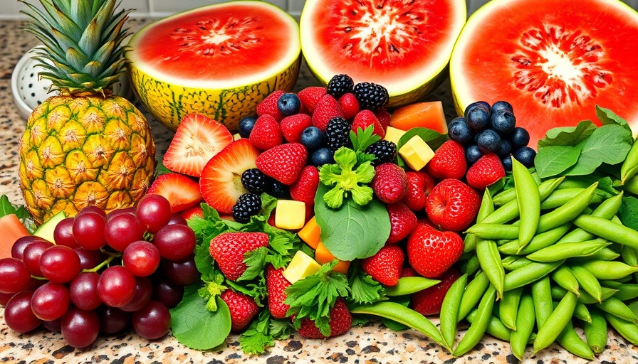Meal prep for kids with fresh fruits and vegetables on a kitchen counter.