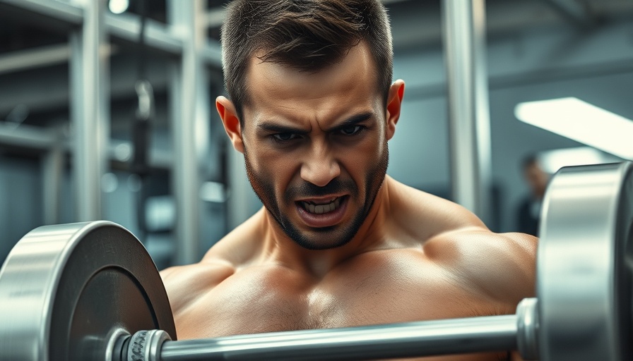 Strength training effort by male weightlifter in a gym.