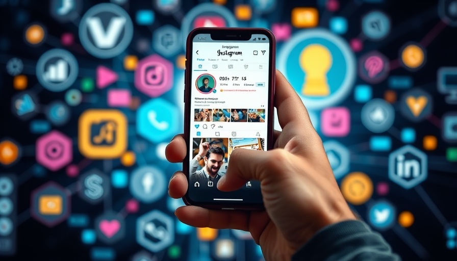 AI tools in Instagram marketing concept with phone and icons.