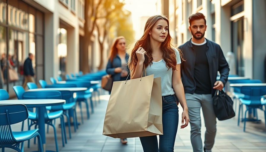 Urban shoppers with a branded bag, capturing business trends 2025.