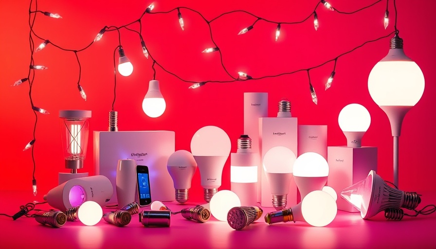 Vibrant Enbrighten smart lighting products on gradient backdrop.