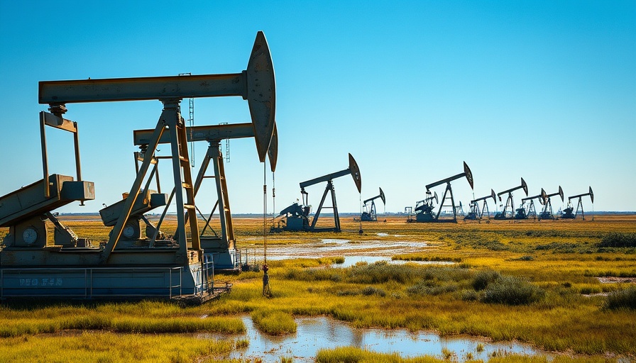 Oil pumps in Los Cerritos Wetlands restoration project area, clear day.