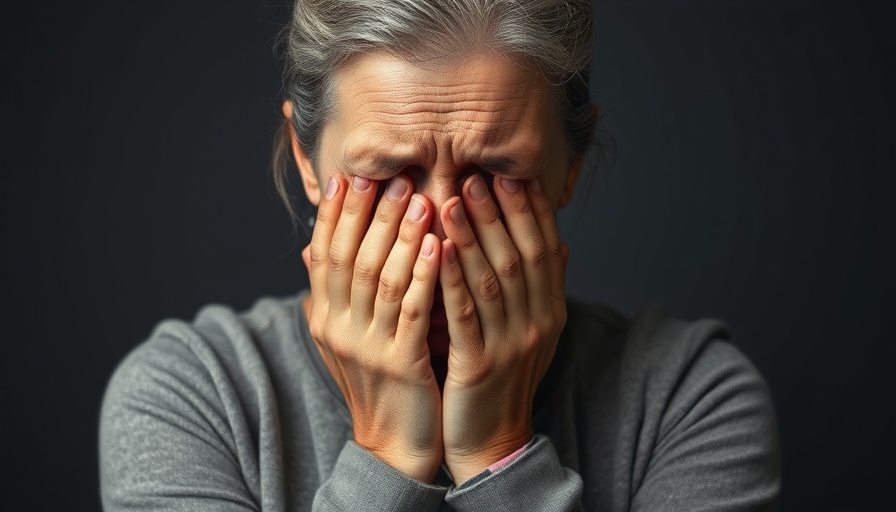 Distressed woman covering face, Summer Seasonal Affective Disorder concept.