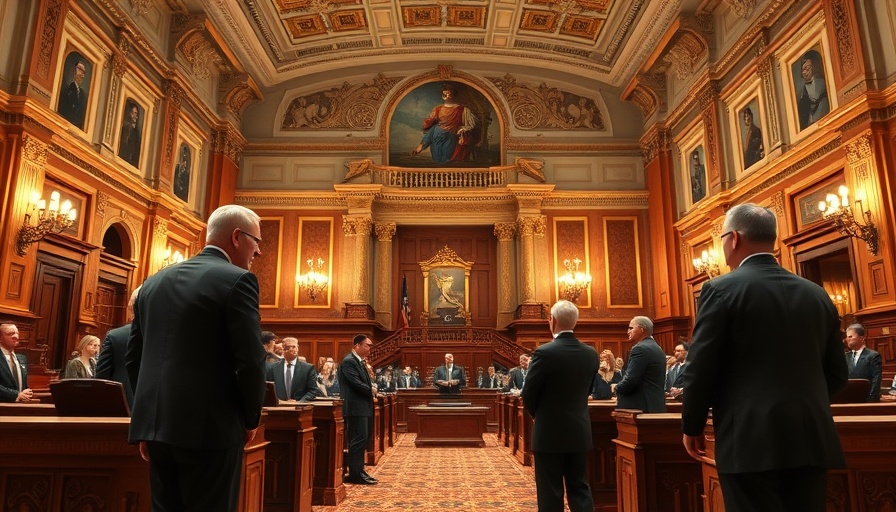 Elegant legislative hall discussing California new redistricting costs, grand decor.