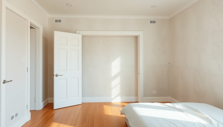 Master bedroom renovation with French doors and patterned wall.