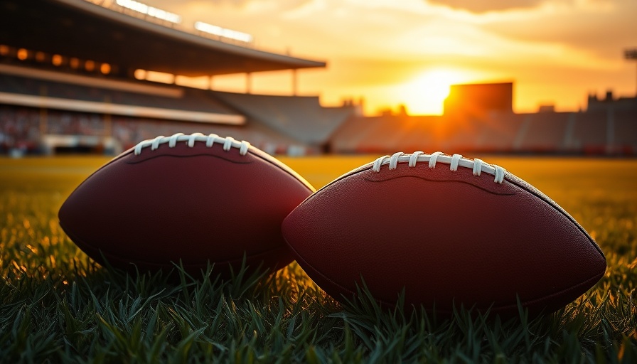 Footballs on field at sunset, Akron high school football schedule.