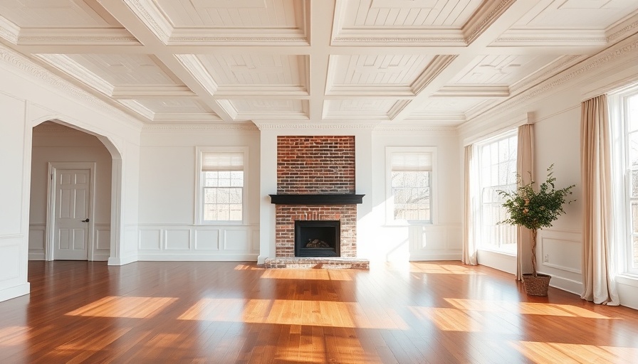 DIY shiplap ceiling with crown molding above a fireplace and wooden floor.