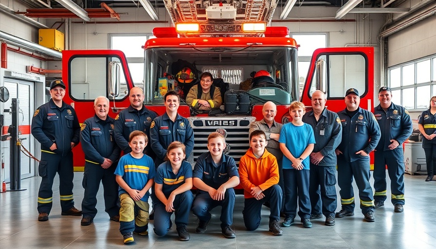 Firefighters and children at Springfield Safety Town program in a fire station.