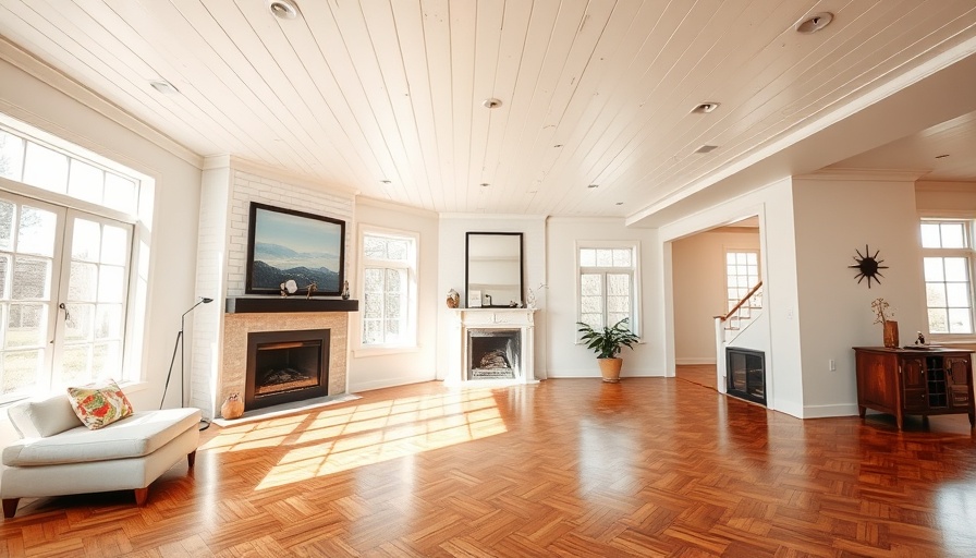 Living room with DIY shiplap ceiling and fireplace