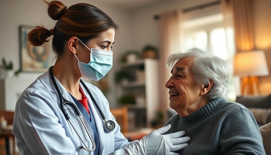 Home primary care consultation with doctor and elderly woman.