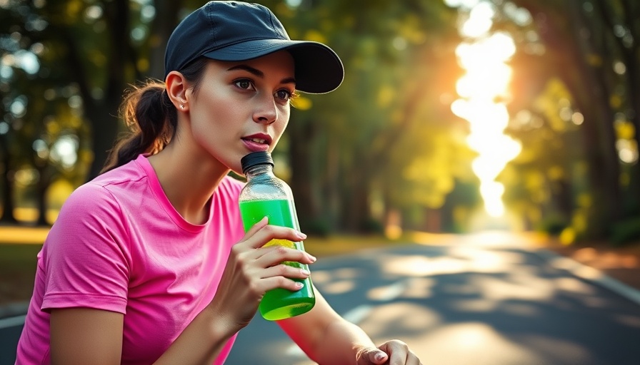 Young woman drinking electrolyte supplement while sitting on a road.
