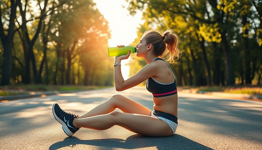 Young woman drinking electrolyte supplements in a forest setting.