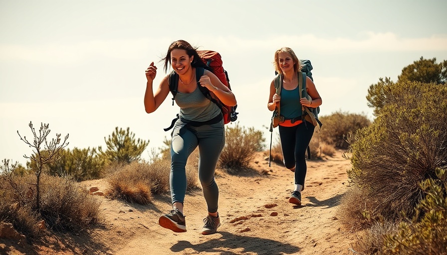 Women hiking trail, reducing risk of brain and mood disorders with movement.