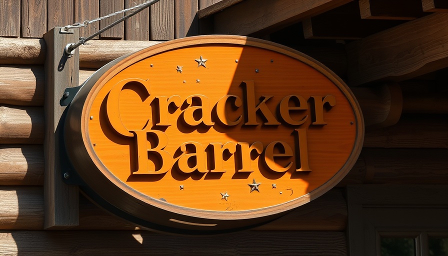 Vintage Cracker Barrel logo sign displayed on rustic background.