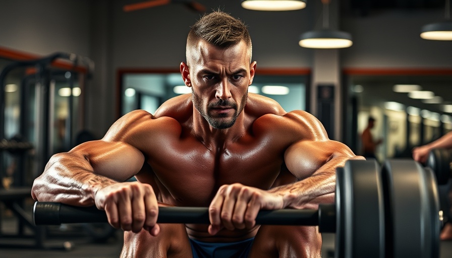 Muscular man engaged in Andrew Jacked landmine row training in gym.