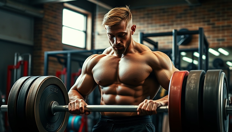 Man performing landmine row training in gym with heavy weights.