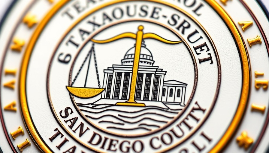 Interim Treasurer-Tax Collector San Diego County seal featuring scales.