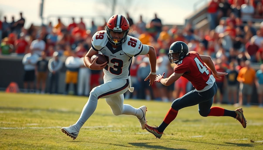 High school football matchups action scene with player sprinting.