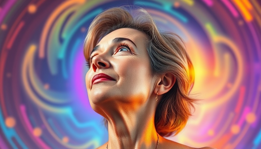 Mature woman with rainbow aura reflecting on coming out at 50.