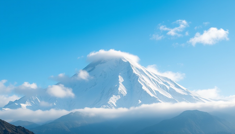 Serene snow-capped mountain peak in mist for AI-generated eruption preparedness in Tokyo.