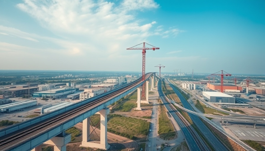 Aerial view of California High-Speed Rail construction in Bakersfield.