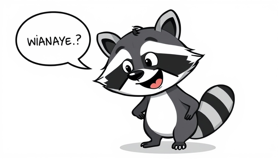 Illustrated cartoon raccoon humorously engaging community