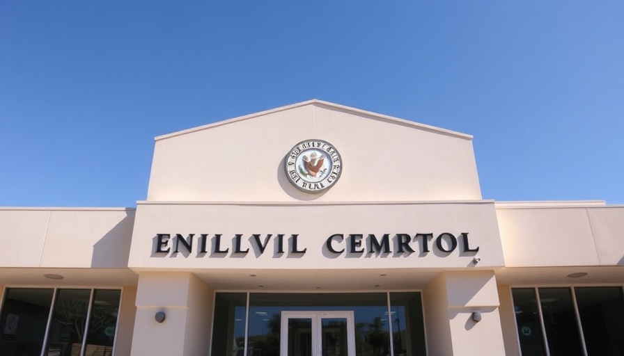 Encinitas City Council Chambers entrance under clear sky.