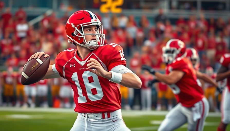 High school football action with player preparing to throw