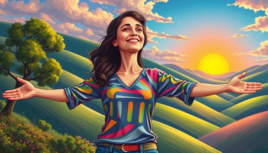 Finding joy after loss illustration with woman embracing nature.