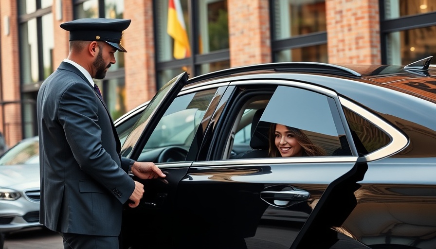Corporate image with chauffeured cars and businesswoman