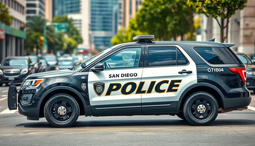 San Diego police vehicle on city street, San Diego news.