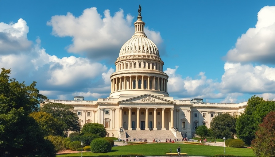 U.S. Capitol building with lush trees and blue sky, symbolizing governance related to health care premiums in Bexar County.