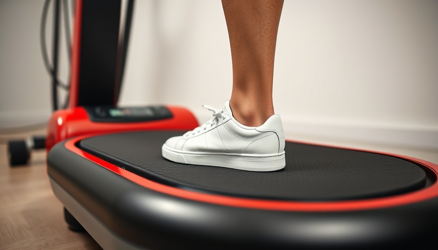 Close-up of leg on vibrating plate for San Jose fitness tips.